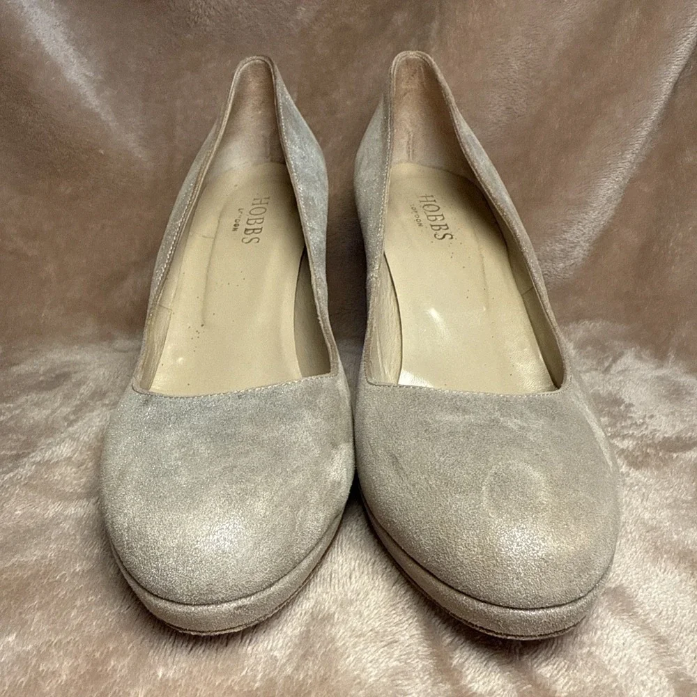 Hobbs London Pumps Women 40.5 Champagne Silver Shimmer Suede Italy Classic Gala